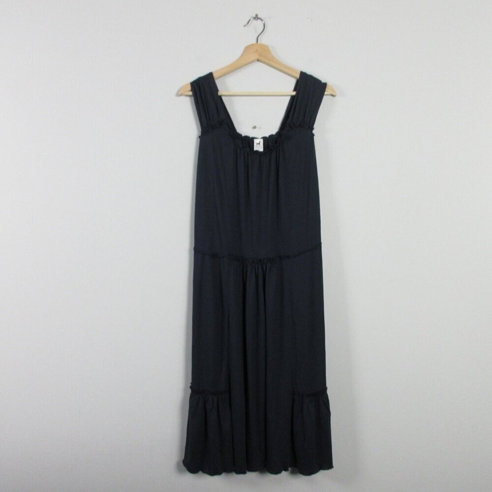 Peruvian Connection Blue Midi Dress Women L Modal Pima Cotton Ruffled Summer